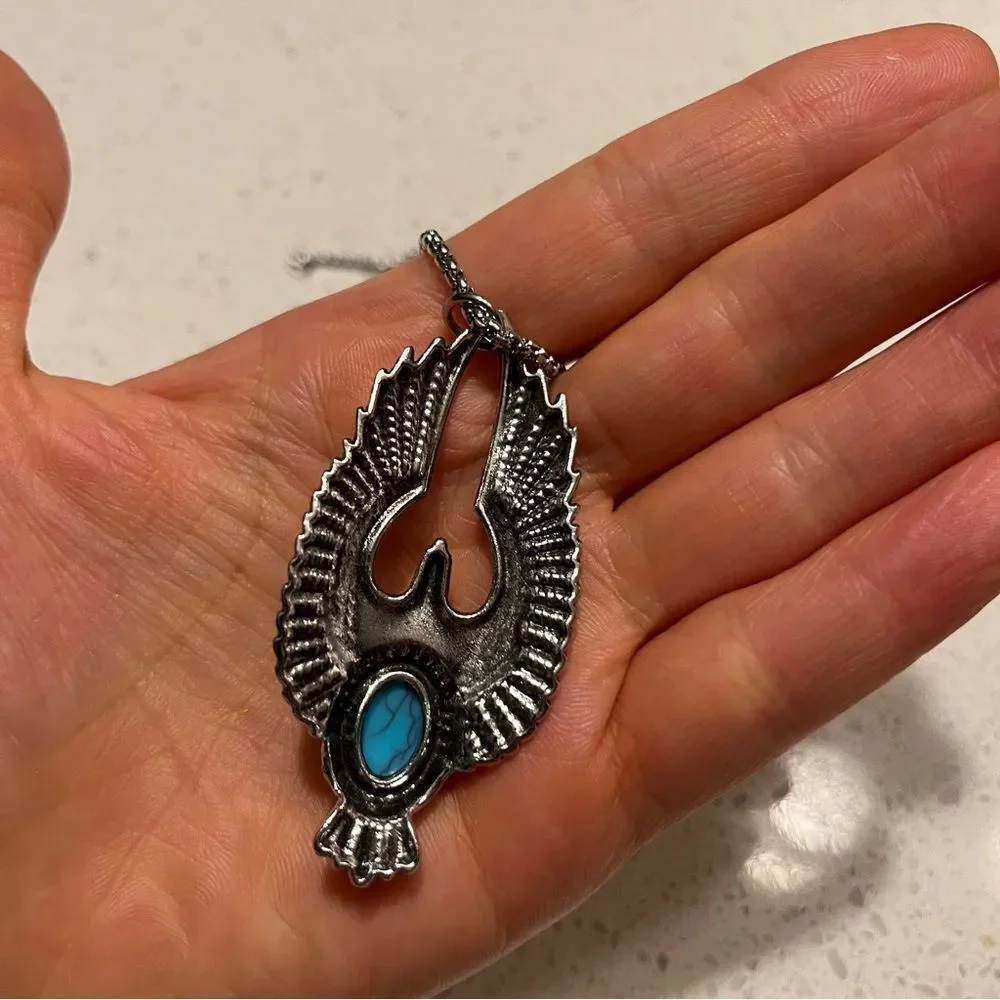 Faux Turquoise Eagle Pendant Necklace Accessory For Men‎